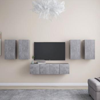 ARDEBO.de - 6-tlg. TV-Schrank-Set Betongrau Holzwerkstoff