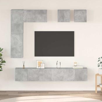 ARDEBO.de - 8-tlg. TV-Schrank-Set Betongrau Holzwerkstoff