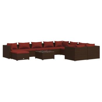 11-tlg. Garten-Lounge-Set mit Kissen Poly Rattan Braun