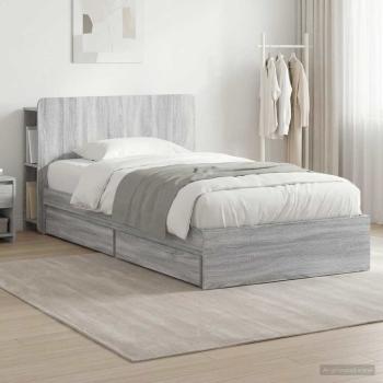 ARDEBO.de - Bettgestell mit Stauraum Grau Sonoma 75 x 190 cm Holzwerkstoff