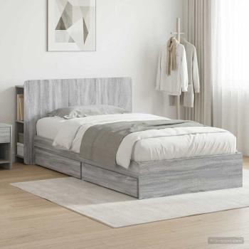 ARDEBO.de - Bettgestell mit Stauraum Grau Sonoma 100 x 200 cm Holzwerkstoff