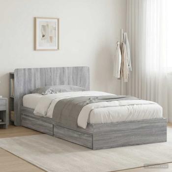 ARDEBO.de - Bettgestell mit Stauraum Grau Sonoma 90 x 200 cm Holzwerkstoff