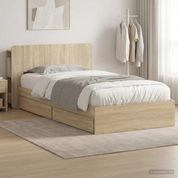 ARDEBO.de - Bettgestell mit Stauraum Sonoma-Eiche 90 x 200 cm Holzwerkstoff
