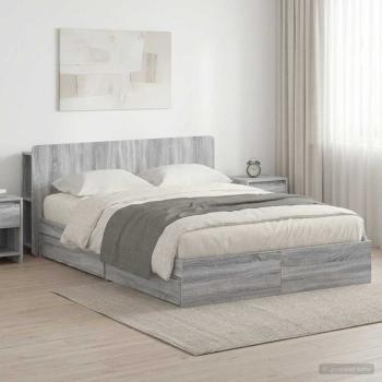 ARDEBO.de - Bettgestell mit Stauraum Grau Sonoma 140 x 200 cm Holzwerkstoff