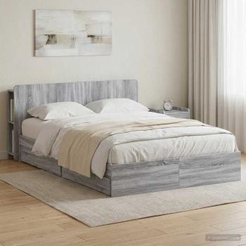 ARDEBO.de - Bettgestell mit Stauraum Grau Sonoma 150 x 200 cm Holzwerkstoff