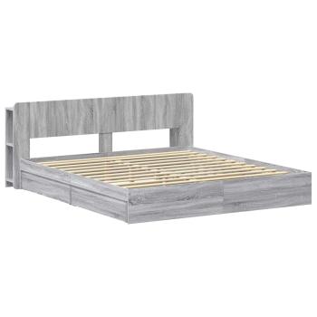 Bettgestell mit Stauraum Grau Sonoma 180 x 200 cm Holzwerkstoff