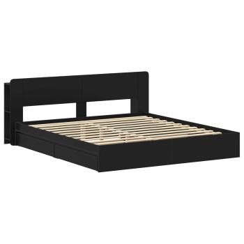 Bettgestell mit Stauraum Schwarz 200 x 200 cm Holzwerkstoff