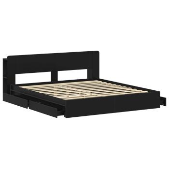 Bettgestell mit Stauraum Schwarz 200 x 200 cm Holzwerkstoff