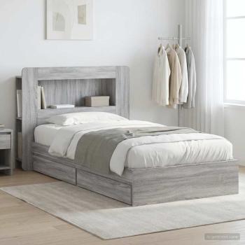 ARDEBO.de - Bettgestell mit Stauraum Grau Sonoma 75 x 190 cm Holzwerkstoff