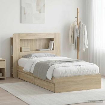 ARDEBO.de - Bettgestell mit Stauraum Sonoma-Eiche 75 x 190 cm Holzwerkstoff