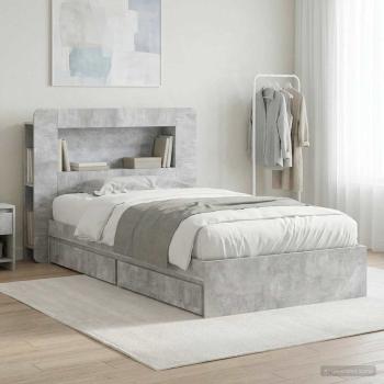 ARDEBO.de - Bettgestell mit Stauraum Betongrau 90 x 190 cm Holzwerkstoff