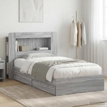 ARDEBO.de - Bettgestell mit Stauraum Grau Sonoma 90 x 190 cm Holzwerkstoff