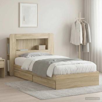ARDEBO.de - Bettgestell mit Stauraum Sonoma-Eiche 90 x 190 cm Holzwerkstoff