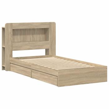 Bettgestell mit Stauraum Sonoma-Eiche 90 x 200 cm Holzwerkstoff
