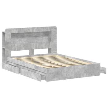 Bettgestell mit Stauraum Betongrau 150 x 200 cm Holzwerkstoff