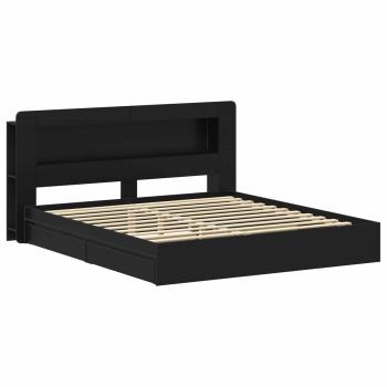 Bettgestell mit Stauraum Schwarz 200 x 200 cm Holzwerkstoff