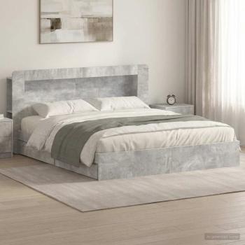ARDEBO.de - Bettgestell mit Stauraum Betongrau 200 x 200 cm Holzwerkstoff