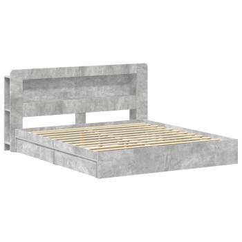 Bettgestell mit Stauraum Betongrau 200 x 200 cm Holzwerkstoff