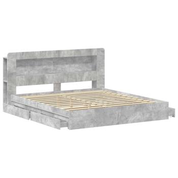 Bettgestell mit Stauraum Betongrau 200 x 200 cm Holzwerkstoff