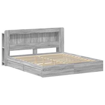 Bettgestell mit Stauraum Grau Sonoma 200 x 200 cm Holzwerkstoff