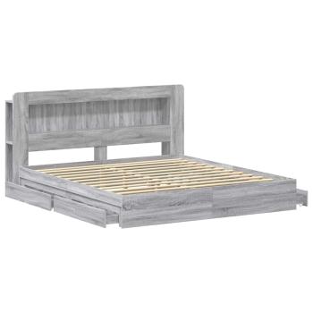 Bettgestell mit Stauraum Grau Sonoma 200 x 200 cm Holzwerkstoff
