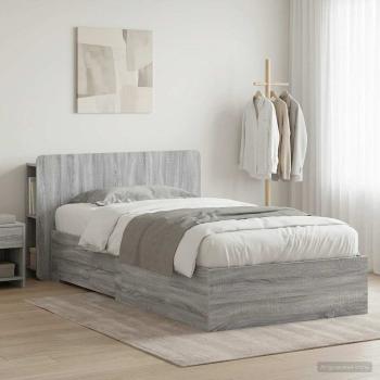 ARDEBO.de - Bettgestell mit Stauraum Grau Sonoma 80 x 200 cm Holzwerkstoff