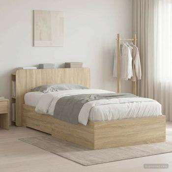 ARDEBO.de - Bettgestell mit Stauraum Sonoma-Eiche 80 x 200 cm Holzwerkstoff