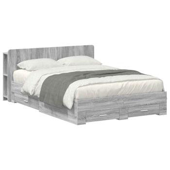 ARDEBO.de - Bettgestell mit Stauraum Grau Sonoma 140 x 200 cm Holzwerkstoff