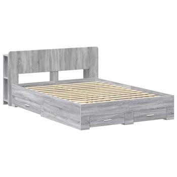 Bettgestell mit Stauraum Grau Sonoma 140 x 200 cm Holzwerkstoff