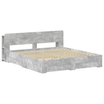 Bettgestell mit Stauraum Betongrau 200 x 200 cm Holzwerkstoff
