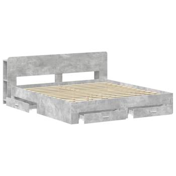 Bettgestell mit Stauraum Betongrau 200 x 200 cm Holzwerkstoff