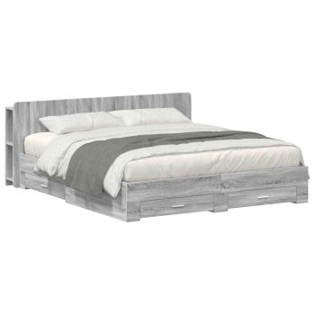 ARDEBO.de - Bettgestell mit Stauraum Grau Sonoma 200 x 200 cm Holzwerkstoff
