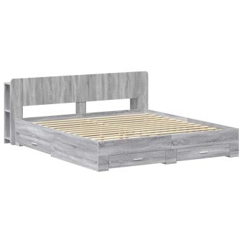 Bettgestell mit Stauraum Grau Sonoma 200 x 200 cm Holzwerkstoff