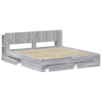 Bettgestell mit Stauraum Grau Sonoma 200 x 200 cm Holzwerkstoff