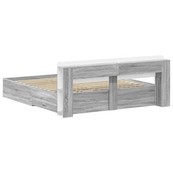 Bettgestell mit Stauraum Grau Sonoma 200 x 200 cm Holzwerkstoff