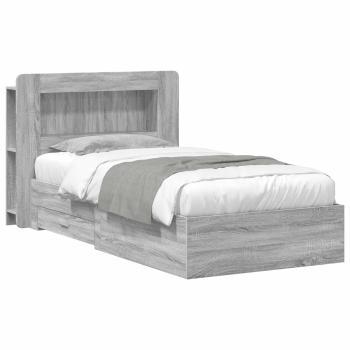 ARDEBO.de - Bettgestell mit Stauraum Grau Sonoma 90 x 200 cm Holzwerkstoff