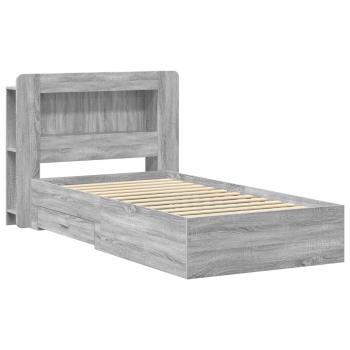 Bettgestell mit Stauraum Grau Sonoma 90 x 200 cm Holzwerkstoff