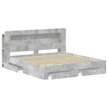 Bettgestell mit Stauraum Betongrau 200 x 200 cm Holzwerkstoff