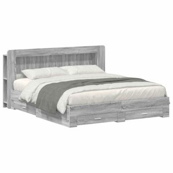 ARDEBO.de - Bettgestell mit Stauraum Grau Sonoma 200 x 200 cm Holzwerkstoff