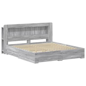 Bettgestell mit Stauraum Grau Sonoma 200 x 200 cm Holzwerkstoff