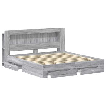 Bettgestell mit Stauraum Grau Sonoma 200 x 200 cm Holzwerkstoff