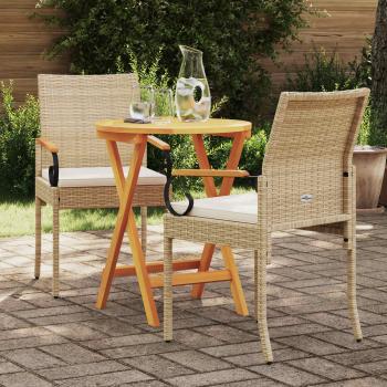 Gartenstühle 2 stk. Beige und Cremeweiß Poly-Rattan und Akazie