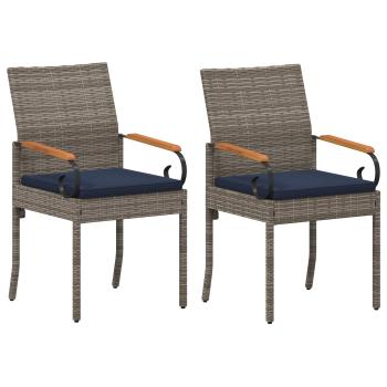 Gartenstühle 2 stk. Grau und Marineblau Poly-Rattan und Akazie