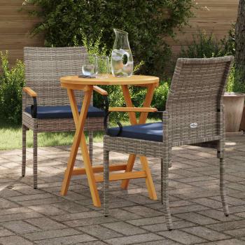 Gartenstühle 2 stk. Grau und Marineblau Poly-Rattan und Akazie