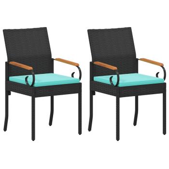 Gartenstühle 2 stk. Schwarz und Türkis Poly-Rattan und Akazie