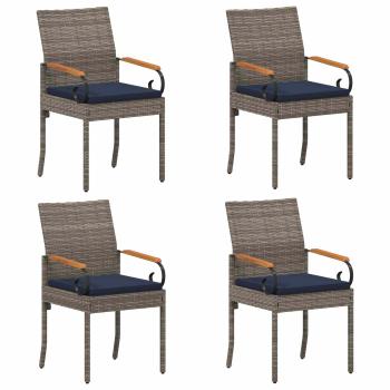 Gartenstühle 4 stk. Grau und Marineblau Poly-Rattan und Akazie
