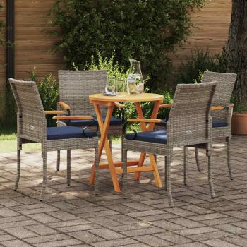 Gartenstühle 4 stk. Grau und Marineblau Poly-Rattan und Akazie