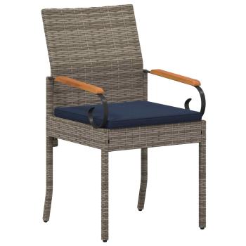 Gartenstühle 4 stk. Grau und Marineblau Poly-Rattan und Akazie