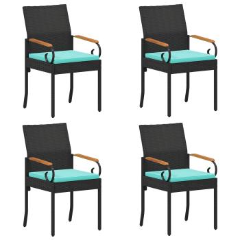 Gartenstühle 4 stk. Schwarz und Türkis Poly-Rattan und Akazie