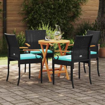 Gartenstühle 4 stk. Schwarz und Türkis Poly-Rattan und Akazie